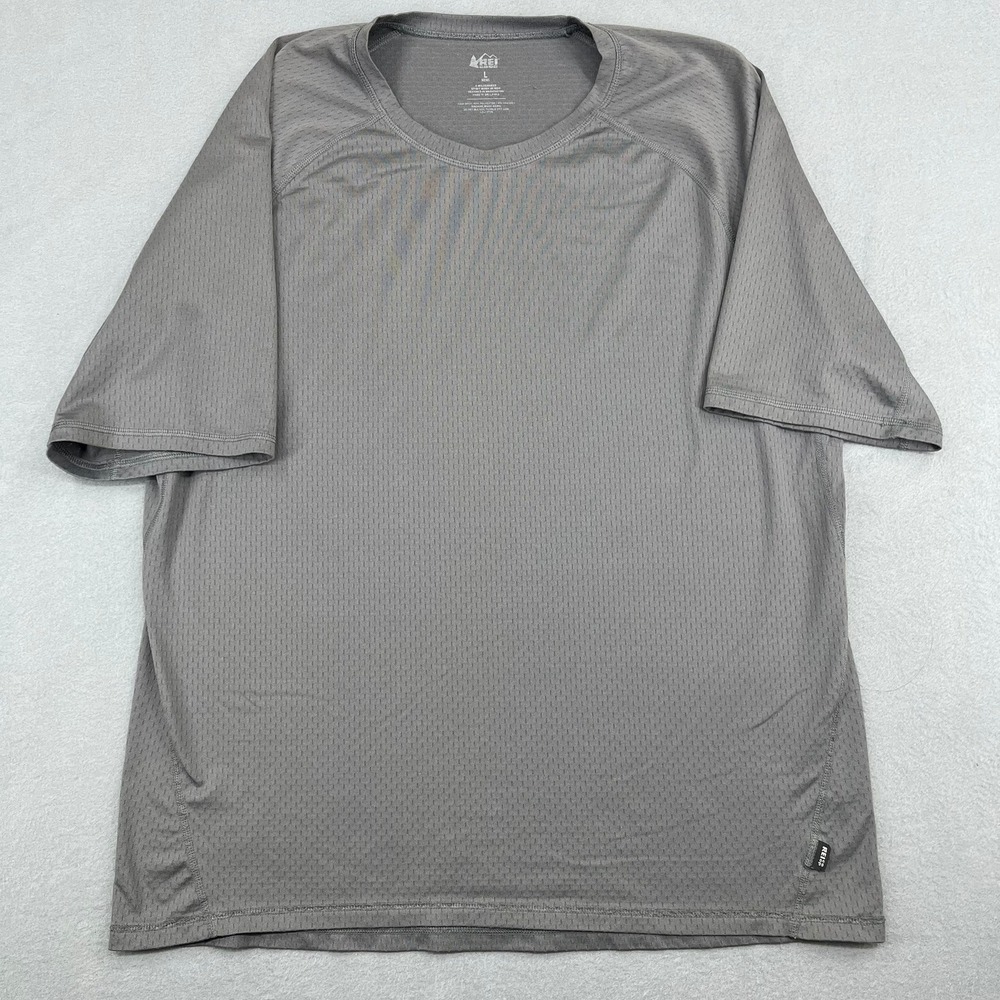 REI Co-op Mens Large Gray Performance Mesh Raglan Short Sleeve Activewear Shirt